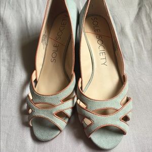 Sole Society Danna Aqua Blue Suede Coral Peep-toe